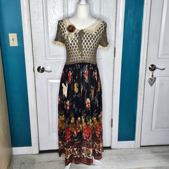 Boho Handmade Upcycled Maxi Dress XS-SMALL - Picture 3 of 14